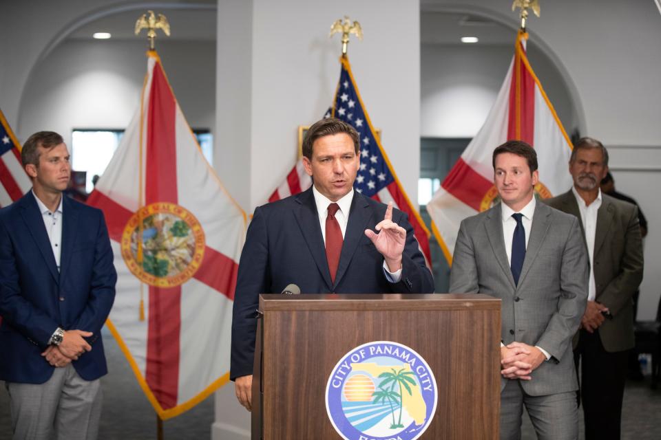 Florida Governor Ron DeSantis makes his point that he would 'stand in the way' of any federal COVID-19 restrictions that would hurt people in his state. DeSantis visited Panama City to announce the release of new money for hurricane relief.