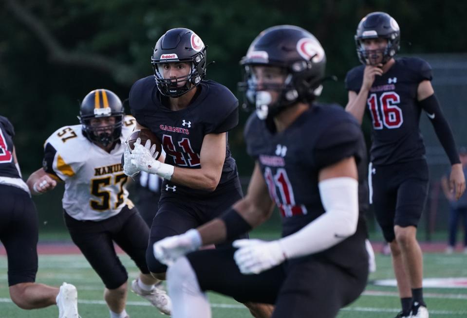 Rye's Chris Iuliano (41) with a carry during their 28-2 win over Nanuet in football action at Rye High School on Thursday, September 14, 2023.