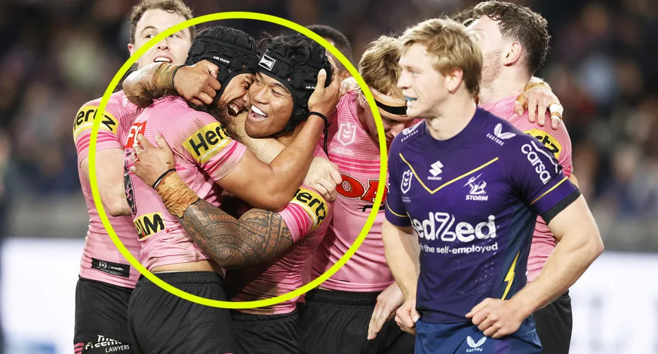 The Panthers, pictured here wearing their pink jerseys against the Melbourne Storm.