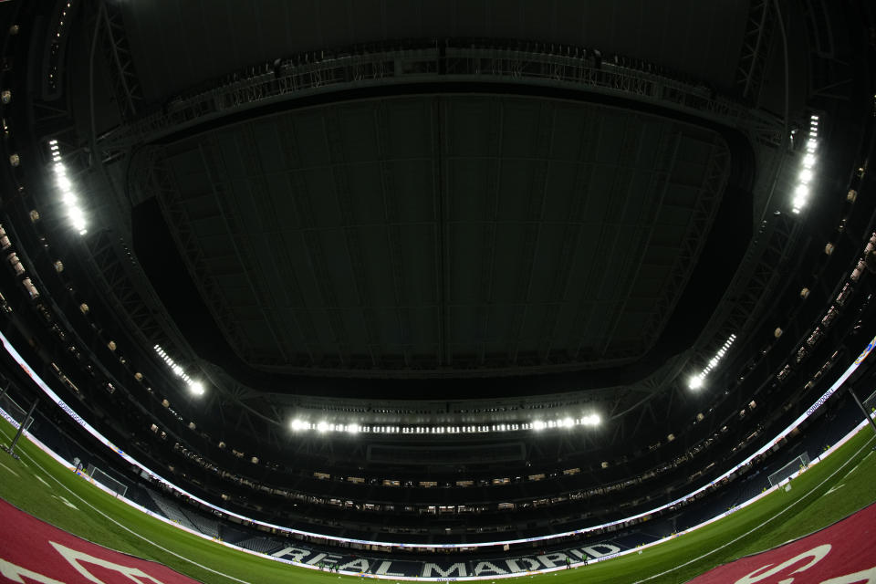 The NFL is set a regular season game in Spain for the first time ever. General view of the inside of the stadium with the roof closed during the LaLiga EA Sports match between Real Madrid CF and Atletico Madrid at Estadio Santiago Bernabeu on February 4, 2024 in Madrid, Spain. (Photo by Jose Breton/Pics Action/NurPhoto via Getty Images)