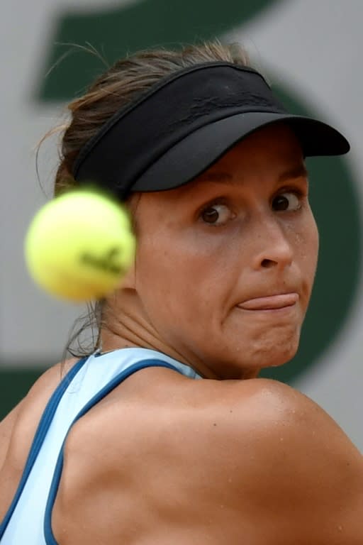 Germany's Tatjana Maria in action against Alize Cornet of France during their second round match at the French Open on May 26, 2016