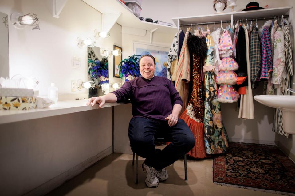 Actor Steve Ross sits for a portrait in his dressing room behind the scenes of the stage production of La Cage aux Folles.
