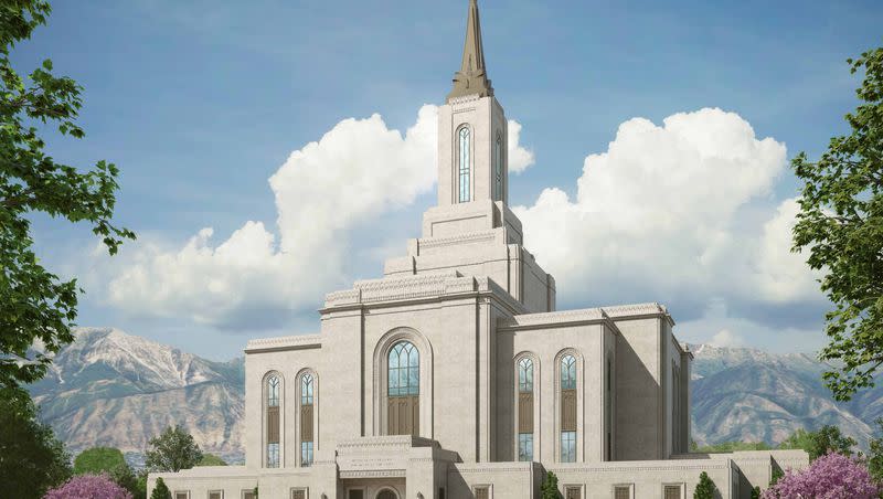 An artist’s rendering of the Orem Utah Temple. The temple’s open house will run from Oct. 27 to Dec. 16. 