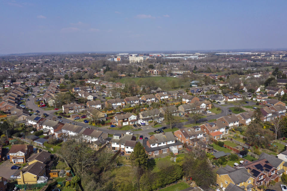 A aerial view of Leverstock Green, near Hemel Hempstead. PA Photo. Picture date: Friday March 27, 2020. The UK's coronavirus death toll reached 578 on Thursday. See PA story HEALTH Coronavirus. Photo credit should read: Steve Parsons/PA Wire