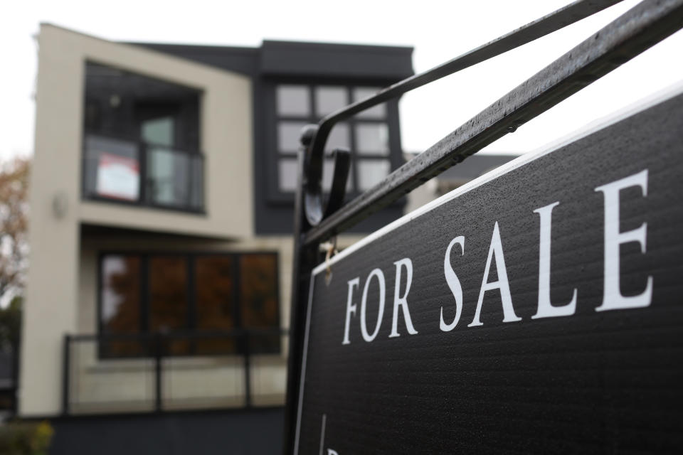 TORONTO, ON- A For Sale sign in front of an East York home in Toronto on Monday. Condo sales in the city inched the market up.(Rene Johnston/Toronto Star)        (Rene Johnston/Toronto Star via Getty Images)