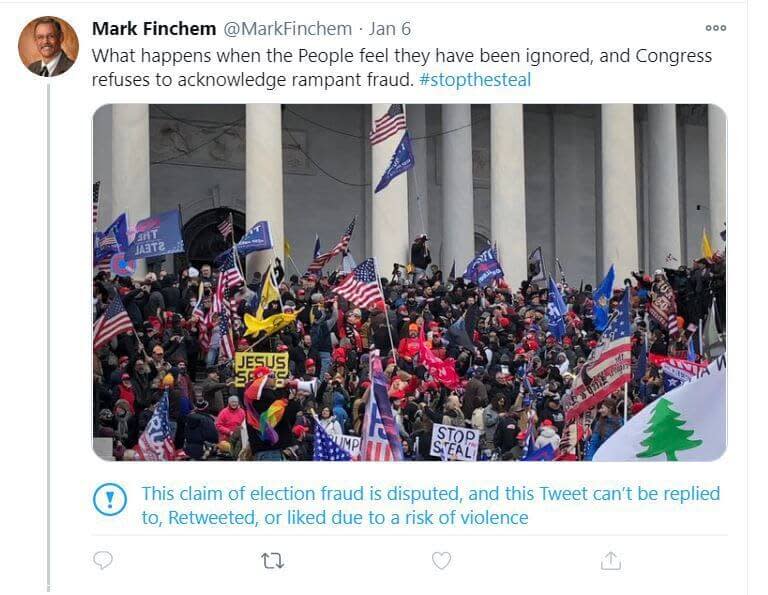 Rep. Mark Finchem's tweet justifying the Jan. 6, 2021 insurrection.