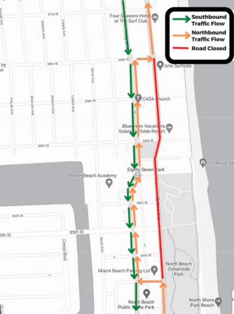 The Collins Avenue and Harding AVenue traffic flow that began Monday night.
