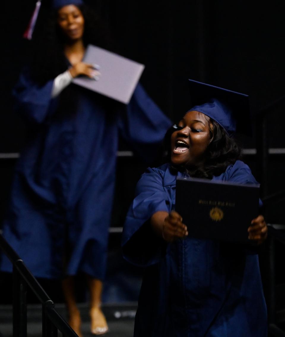 Graduates celebrate after receiving their diplomas during the Whites Creek High School commencement ceremony Monday, May 22, 2023, in Nashville, Tenn. 