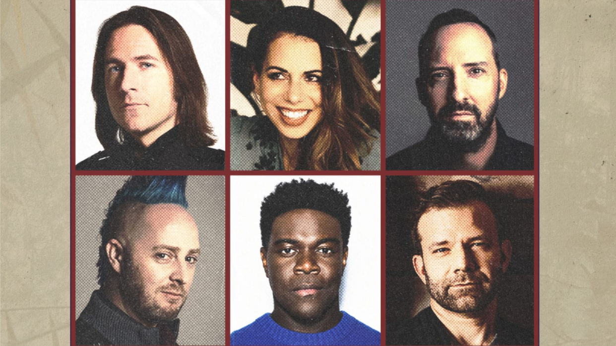  Headshots of the stars of Critical Role, accompanied by Sam Richardson and Tony Hale. 