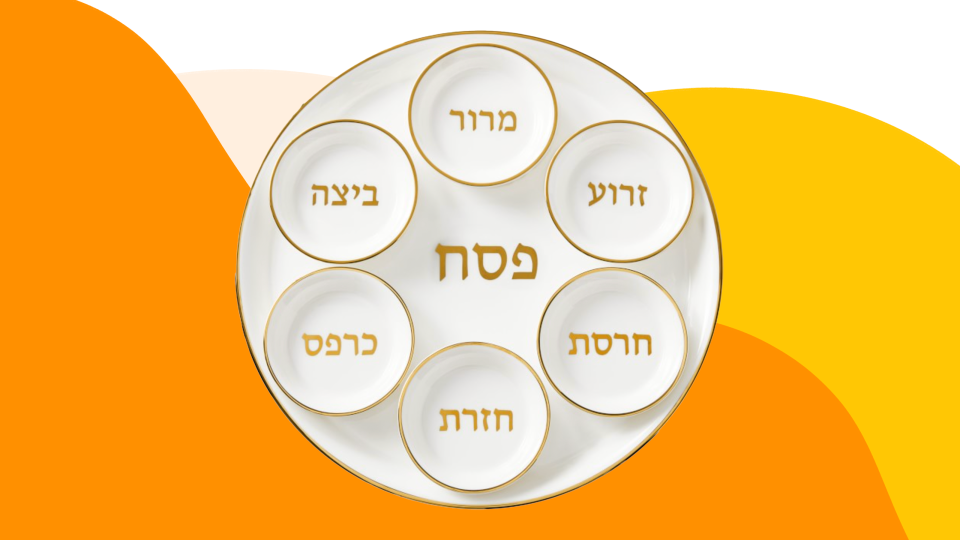 A Seder plate decked out with 24k-gold detailing.