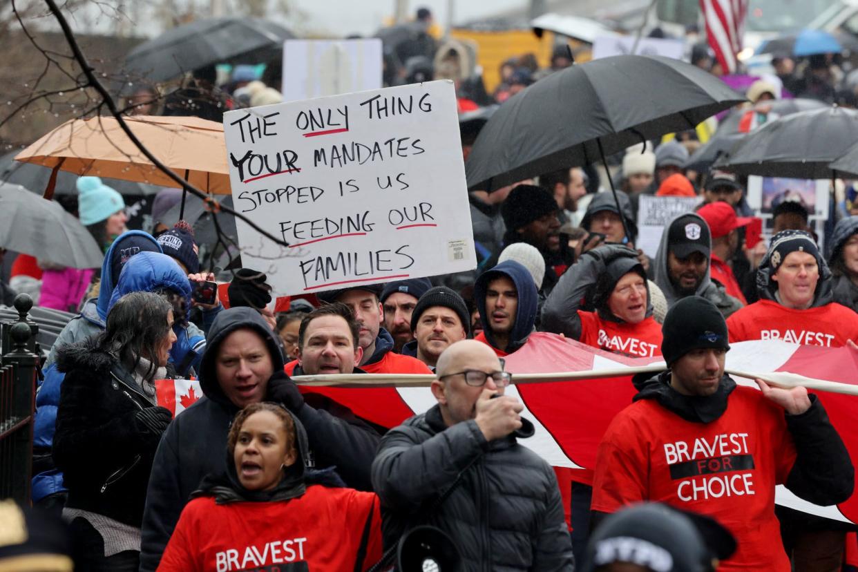 A group of New York City workers marched from Metro Tech in Downtown Brooklyn, over the Brooklyn Bridge, and then made their way over to City Hall to protest ahead of their possible termination this Friday due to their vaccination status. 