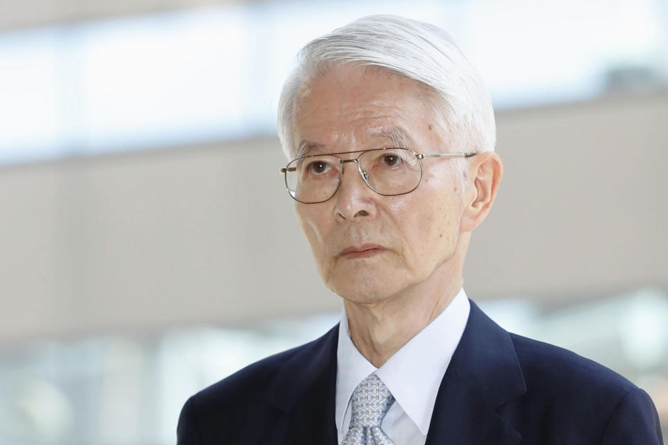 Former Tokyo Electric Power Co. (TEPCO) chairman Tsunehisa Katsumata arrives at Tokyo District Court in Tokyo Thursday, Sept. 19, 2019. The court said three former TEPCO executives, Katsumata, Sakae Muto and Ichiro Takekuro, are not guilty of professional negligence in the 2011 Fukushima meltdowns. Thursday’s ruling marked the end of the only criminal trial in the nuclear disaster that has kept tens of thousands of residents away from their homes because of lingering radiation contamination. (Satoru Yonemaru/Kyodo News via AP)