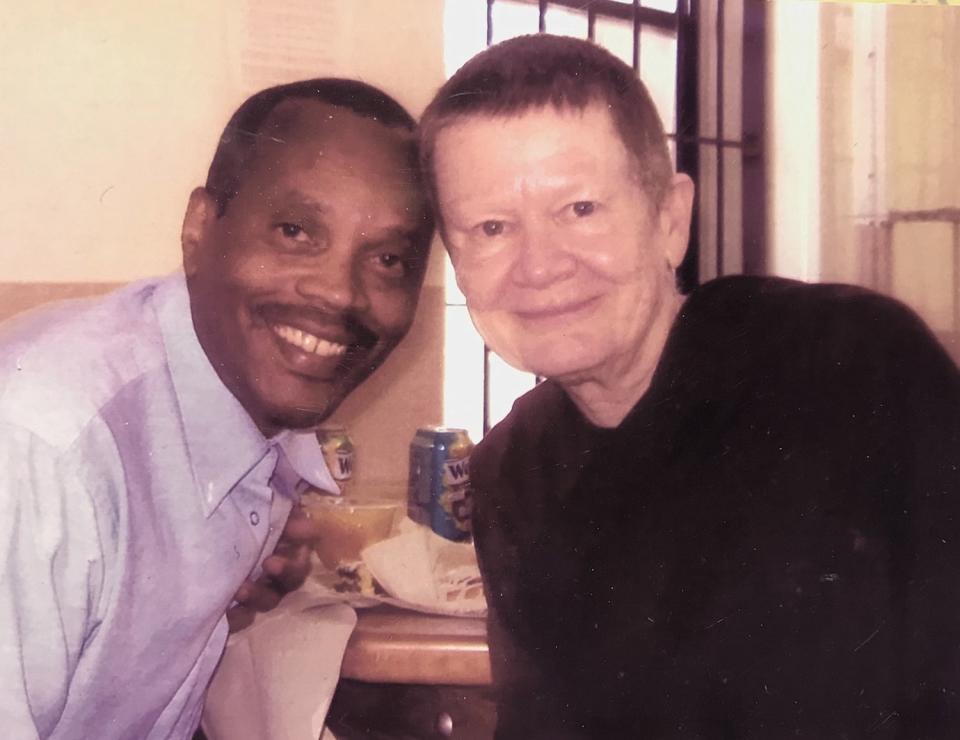 Masters and Ani Pema Chödrön lean together, heads touching, for a portrait.  (Courtesy of Free Jarvis: The Campaign to Exonerate Jarvis Jay Masters)