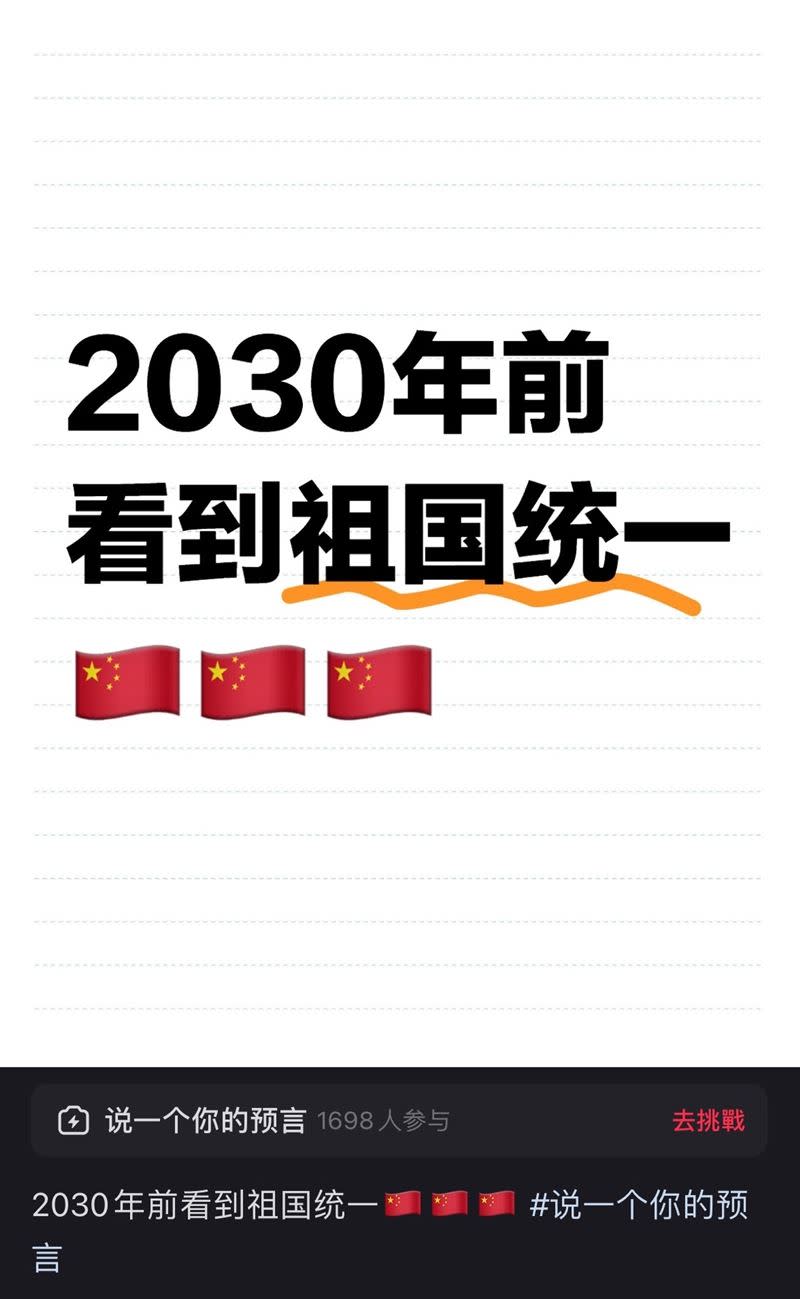 有中國網友預言「20230年前看到祖國統一」。（圖／翻攝自小紅書）