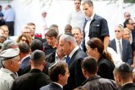 Israeli Prime Minister Benjamin Netanyahu arrives to a memorial ceremony for late Israeli President Shimon Peres, at Mount Herzl in Jerusalem