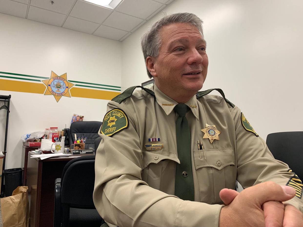 Polk County sheriff Kevin Schneider talks to a reporter Jan. 30, 2019, at the Polk County Jail in Des Moines.