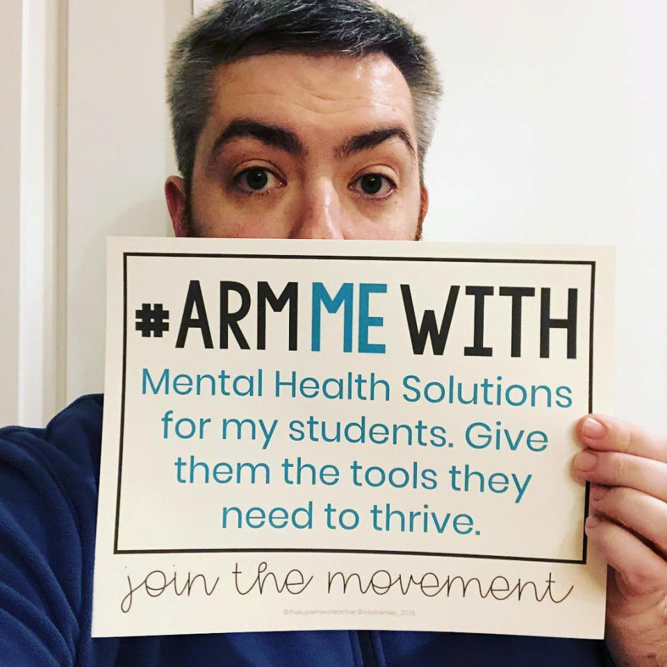 <p>Picture shows one of the teachers that joined the movement #ArmMeWith, in Cleveland, Ohio, Feb. 20, 2018 in this picture obtained from social media. (Photo: courtesy of Instagram/ @MIKEYDTEACH/via Reuters) </p>