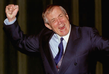 FILE PHOTO: Russian poet Yevgeny Yevtushenko puts his heart into a recital of his poem "Babi Yar," an impassioned attack on anti-semitism, during a reading at Dartmouth College in Hanover, New Hampshire, November 12, 1993. REUTERS/Jim Bourg/File Photo