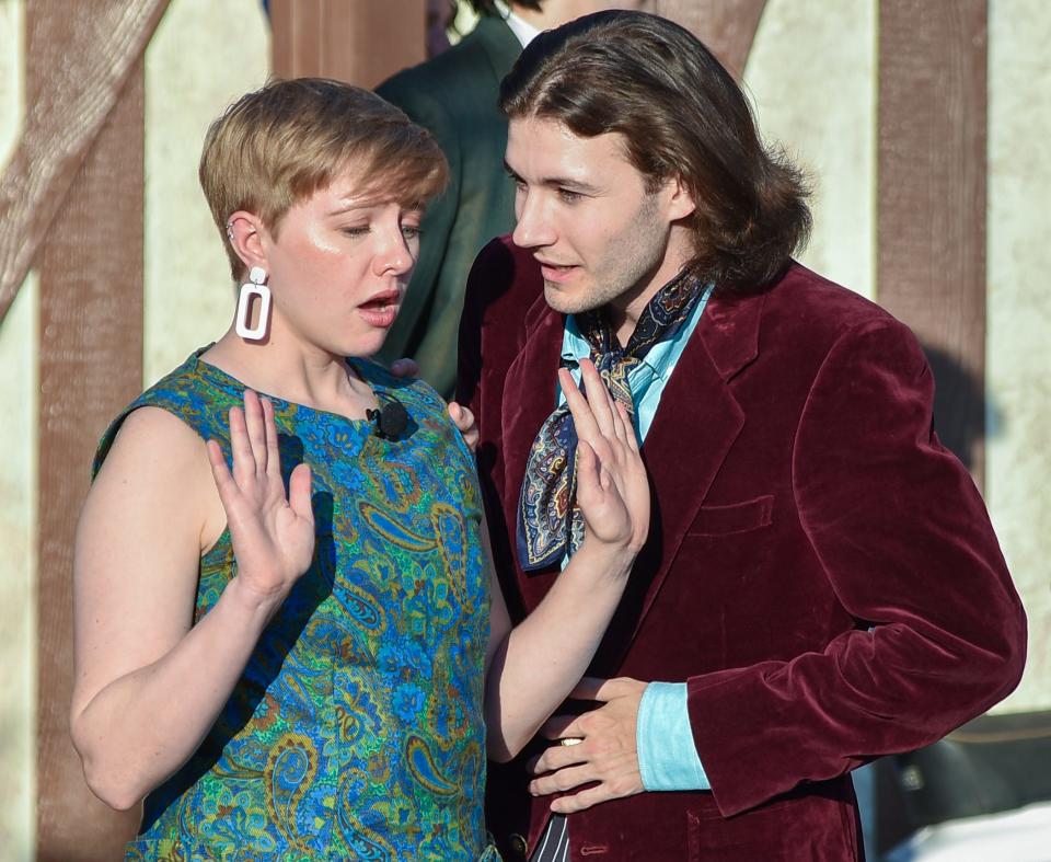 Abigail Schmitz, left and Lucas Schrantz appear in Oklahoma Shakespeare in the Park's new outdoor production of "A Midsummer Night's Dream."