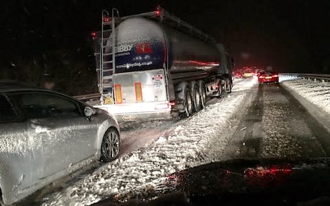  This tanker on #M74 is skidding backwards and starting to jackknife - Credit: JacquesOeuf/Twitter