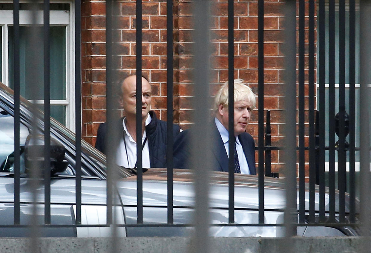 Britain's Prime Minister Boris Johnson and his special advisor Dominic Cummings leave Downing Street in London, Britain September 3, 2019. REUTERS/Henry Nicholls