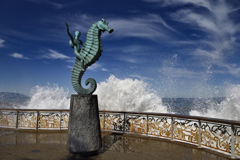 Boy on a Seahorse sculpture on the Malecon in Puerto Vallarta, Mexico