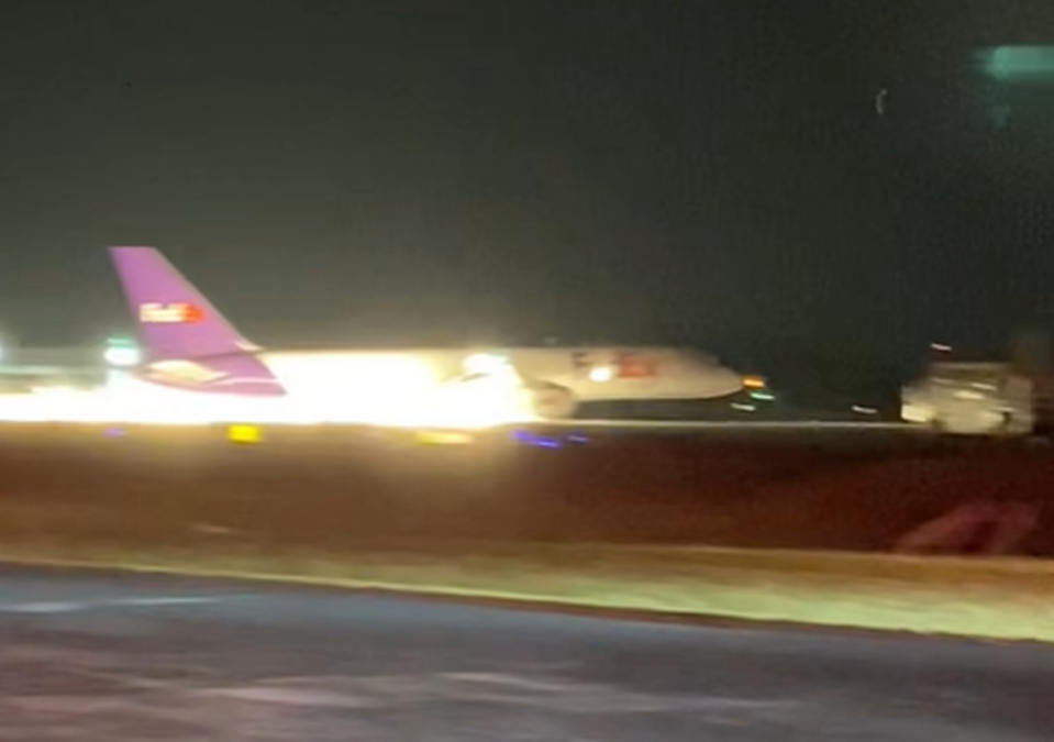The aircraft left a trail of fire as it slammed into the tarmac and slid the length of the runway in Tennessee, a video shows.