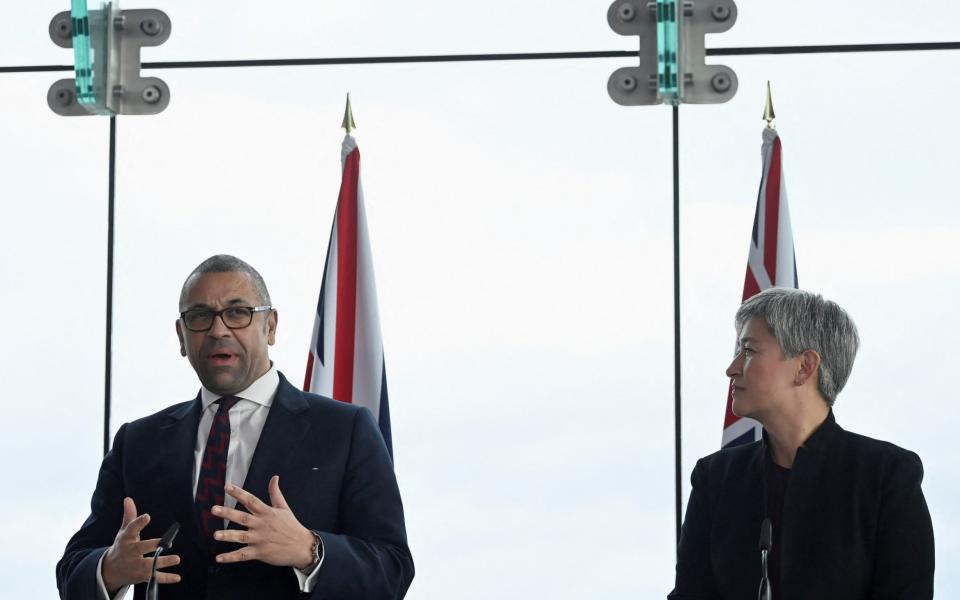 James Cleverly pictured with Penny Wong on a visit to Portsmouth on Thursday, after the Australian foreign minister Britain must confront its 'uncomfortable' past in Asia and the Pacific - Toby Melville/Getty Images