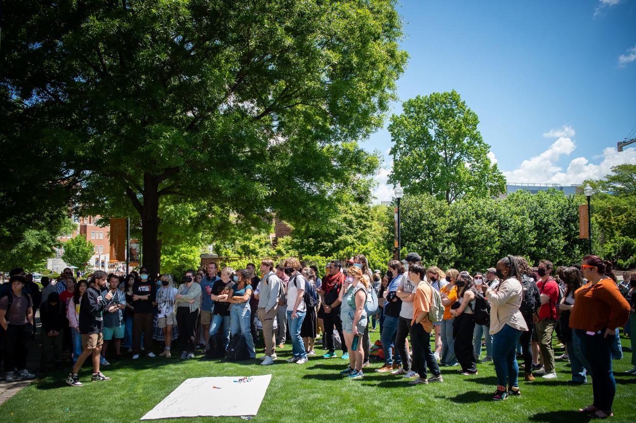 Advocates gather for a Vigil for Palestine hosted by the Students for Justice in Palestine on the University of Tennessee campus.