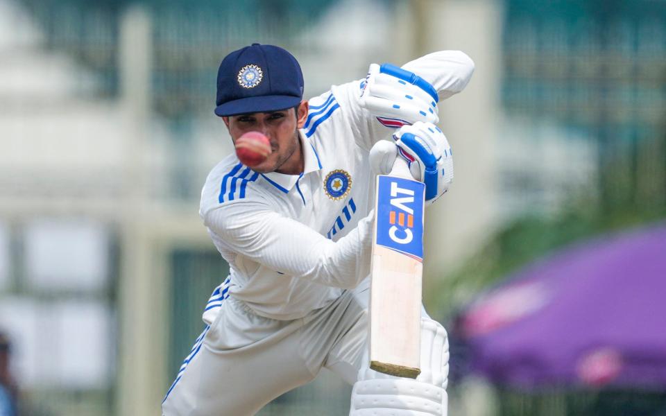 India's Shubman Gill plays a shot on the fourth day of the fourth cricket test match between England and India in Ranchi, India