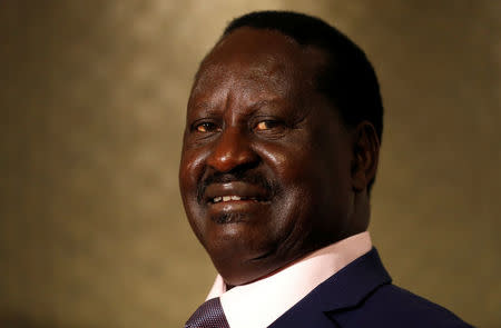 Kenya's opposition party leader, Raila Odinga, prepares for an interview with journalists in London, Britain October 13, 2017. REUTERS/Peter Nicholls