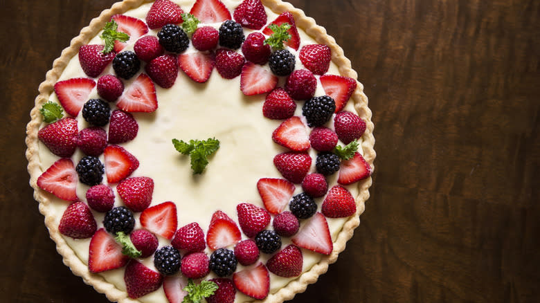 Lemon tart decorated with berries