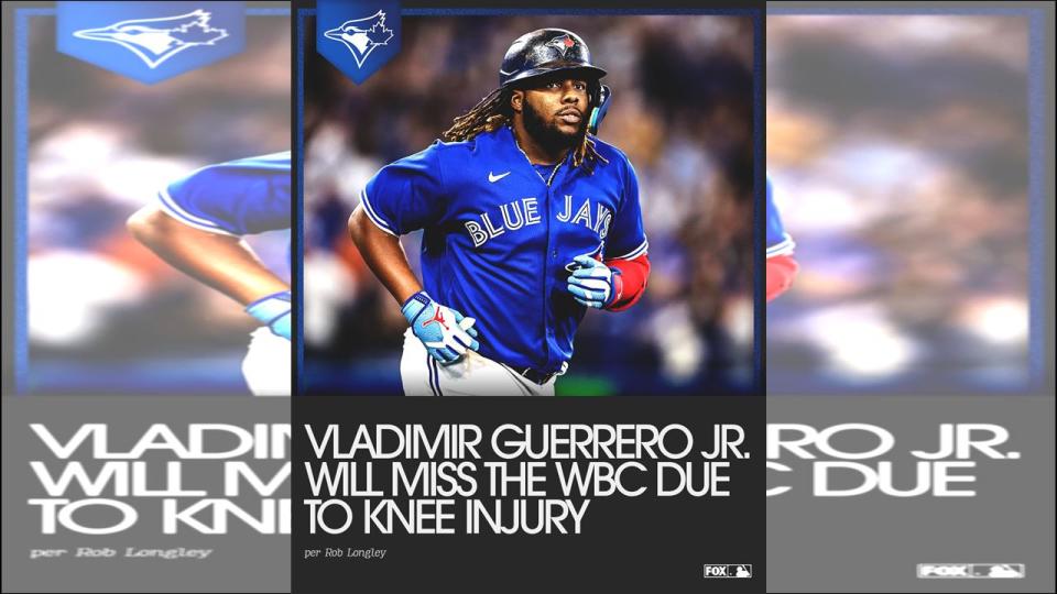藍鳥隊一壘手小葛雷諾（Vladimir Guerrero Jr.）因膝傷退出經典賽，多明尼加少1重砲。（圖／翻攝自FOX Sports: MLB推特）