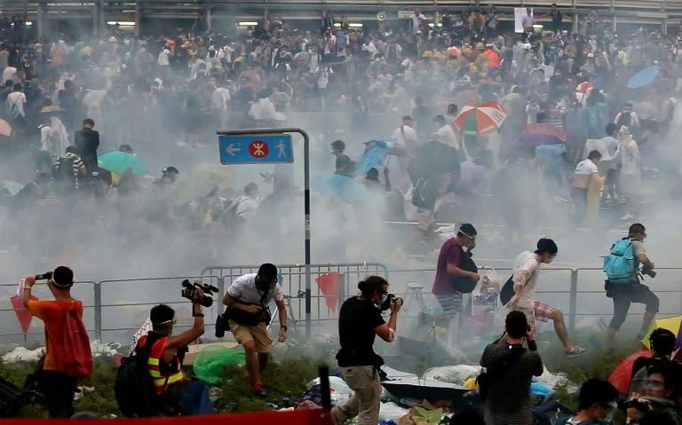 Protesters used umbrellas to shield themselves from tear gas and pepper spray during the 2014 pro-democracy demonstrations in Hong Kong