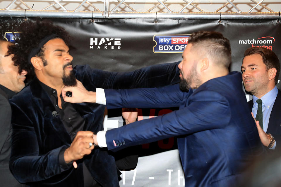 Haye and Bellew come to blows in one of their pre-fight press conferences