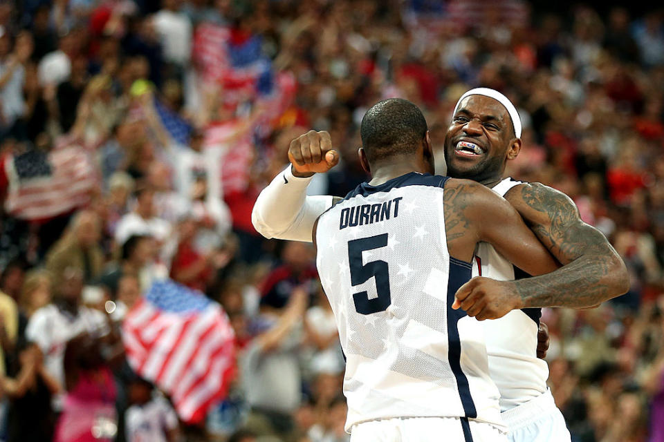 Kevin Durant and LeBron James could be the veteran anchors of Team USA 2020's frontcourt. (Christian Petersen/Getty Images)