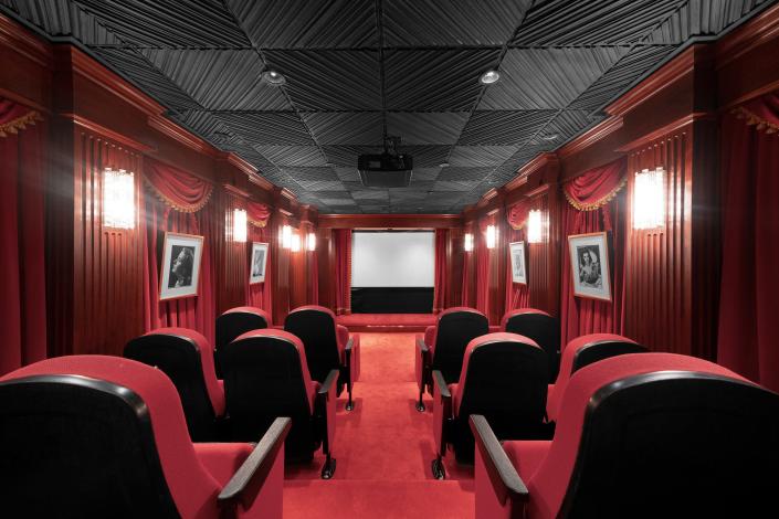 a movie theater at the most expensive home currently for sale in Florida, 18 La Gorce Circle in Miami Beach