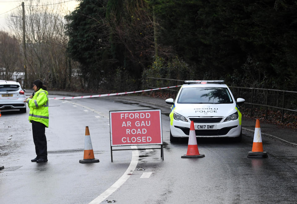 Three teenagers have died and two more are in hospital after a fatal head-on collision involving a car, a motorbike, and a bus in south Wales.

Two 18-year-old men and a 19-year-old man were killed in last night's crash in Coedely, Rhondda Cynon Taf.

Caption: Police on Elwyn Street, Coedely, Rhondda Cynon Taf, south Wales, on 12 December 2023, where three men died in a collision the previous evening