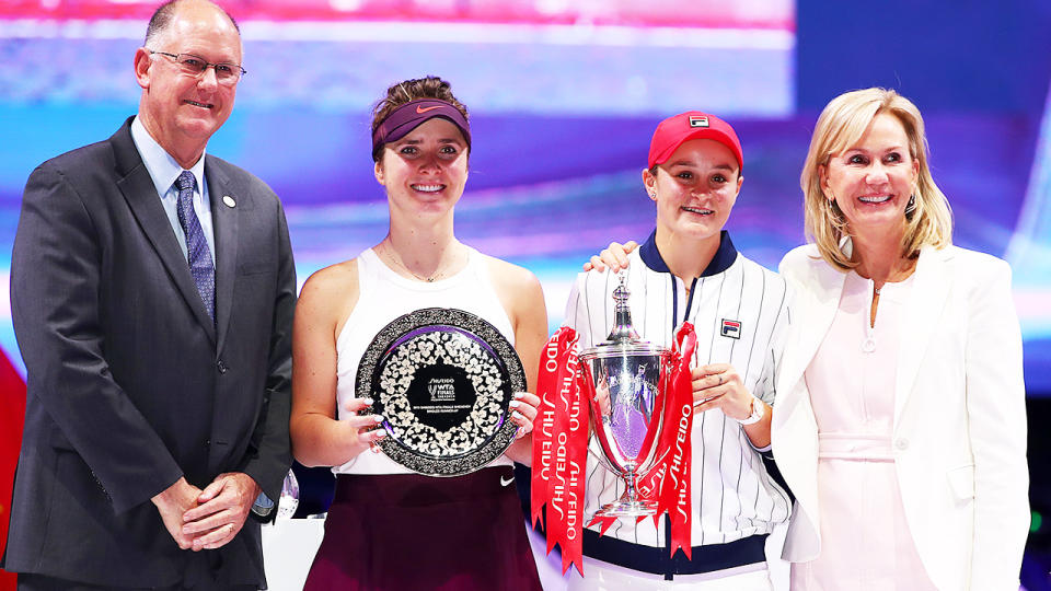 WTA boss Steve Simon, pictured here with Elina Svitolina and Ash Barty at the WTA Finals in China in 2019.