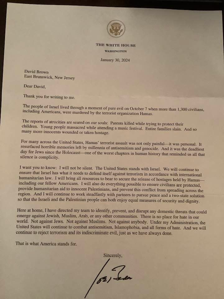 Proud of his Jewish identity − and angry and scared about the recent spike in antisemitism after the Hamas attack on Israel, David Brown, 14, of East Brunswick wrote a letter spelling out his concerns to President Joe Biden. Then, the president wrote back.