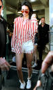 <p>Being a supermodel, Kendall Jenner has worn pretty much every style of pant a designer could ever dream up. So now, in order to wear something that looks fresh, she's taken matters into her own hands, fashioning a pair of teeny-tiny denim cut-offs complete with branded garters that hold up the hem of her non-existant pants.</p>