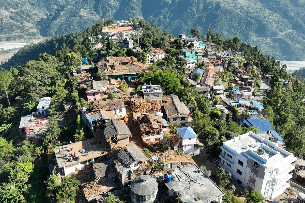 An aerial picture shows damaged buildings in Jajarkot district following an overnight 5.6-magnitude earthquake (AFP via Getty Images)