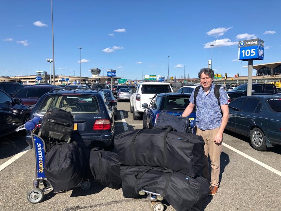 David Halbout with a second round of donations for Ukraine at the Newark Liberty International Airport on Monday, March 21.