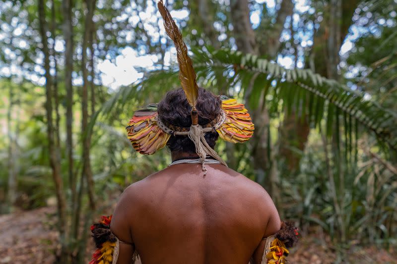 Member of Brazil's indigenous Guarani people pictured in unknown location