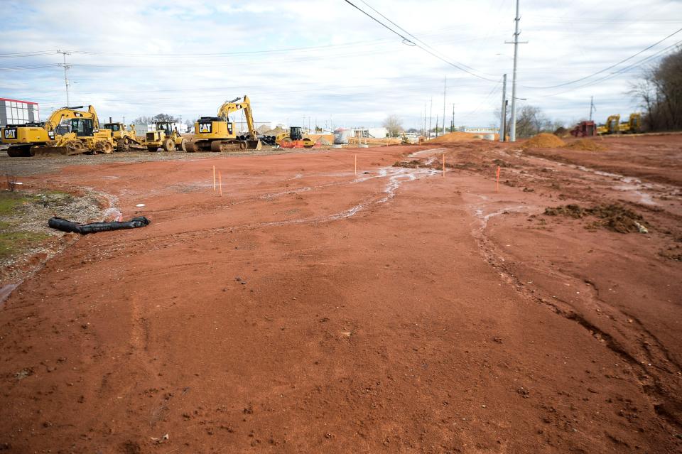 Willow Avenue is closed as construction continues at the multiuse stadium site for the Tennessee Smokies baseball team outside the Old City in downtown Knoxville in January.