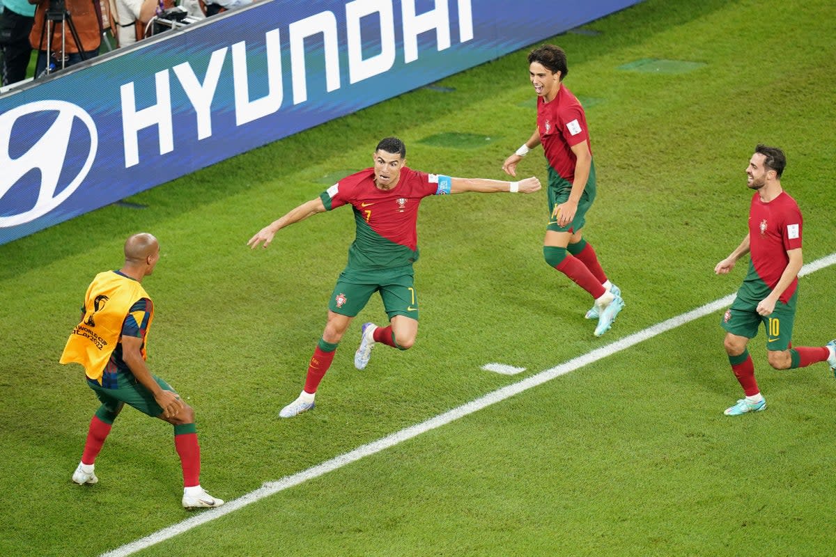 Cristiano Ronaldo celebrates putting Portugal ahead against Ghana (Adam Davy/PA) (PA Wire)