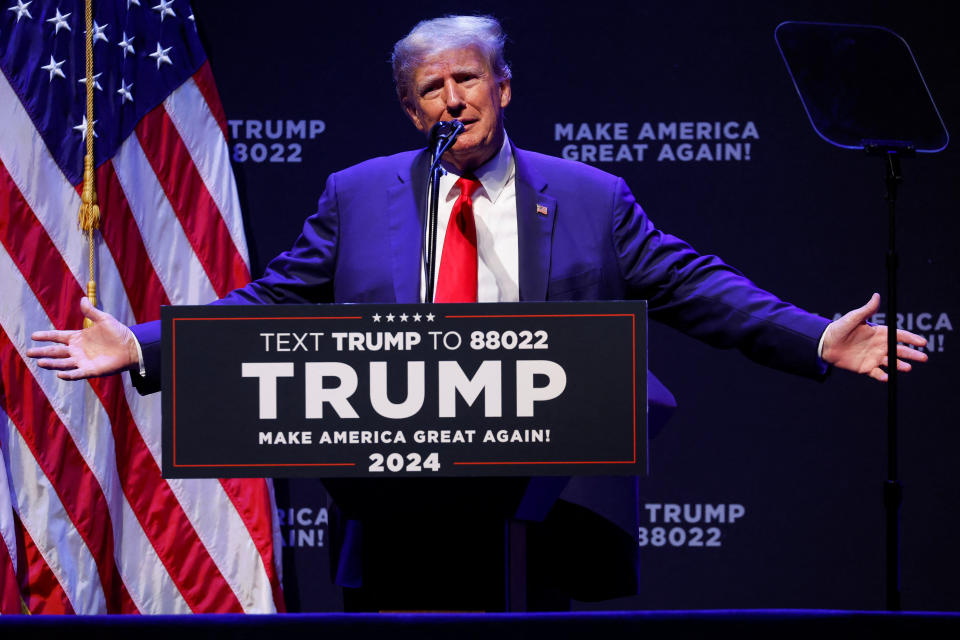 Trump speaks at a campaign rally in Davenport, Iowa.