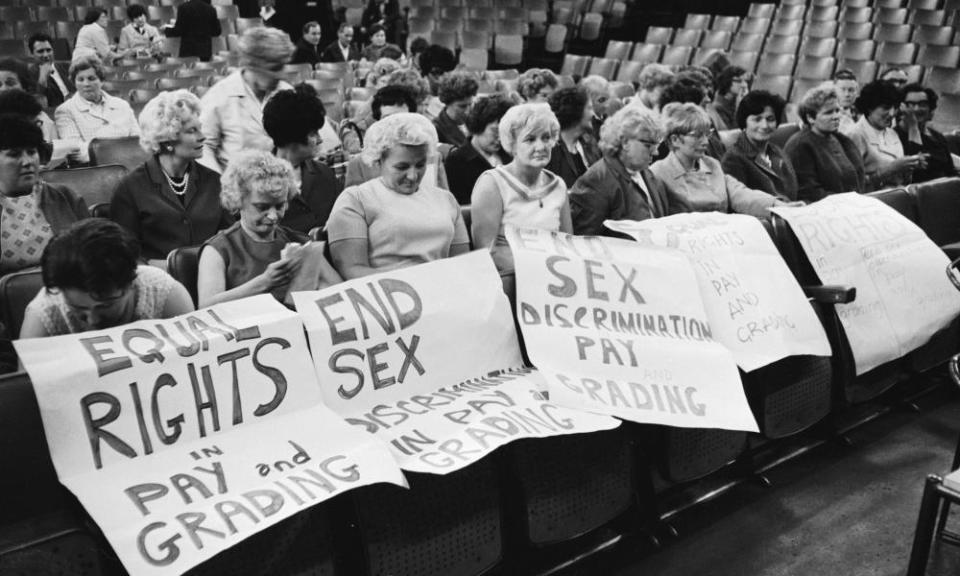 Striking female machinists from the Ford plant in Dagenham attend a women’s conference on equal rights in industry, 1968.