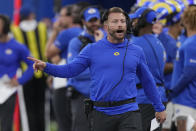 Los Angeles Rams head coach Sean McVay paces the sideline during the first half of a preseason NFL football game against the Las Vegas Raiders Saturday, Aug. 19, 2023, in Inglewood, Calif. (AP Photo/Mark J. Terrill)