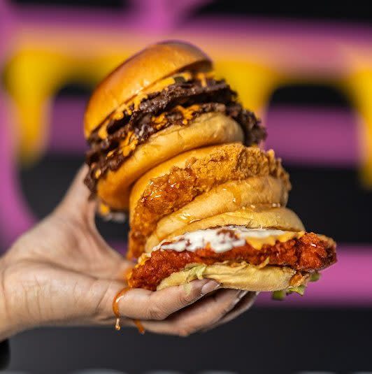 All hands on deck: Smash N' Slide's epic three patty burger